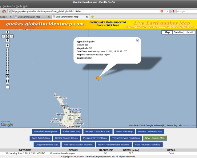 020611 magnitude 5.1 Kermadec Islands