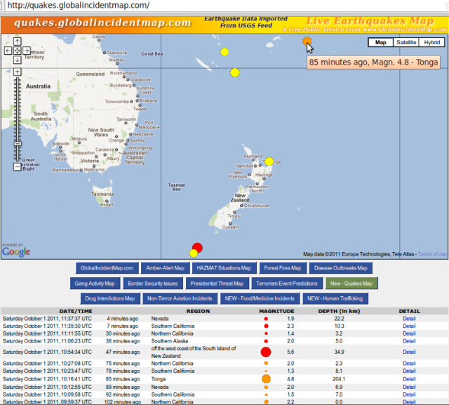 Snares Islands area mag 5.9 quake - GIM 011011